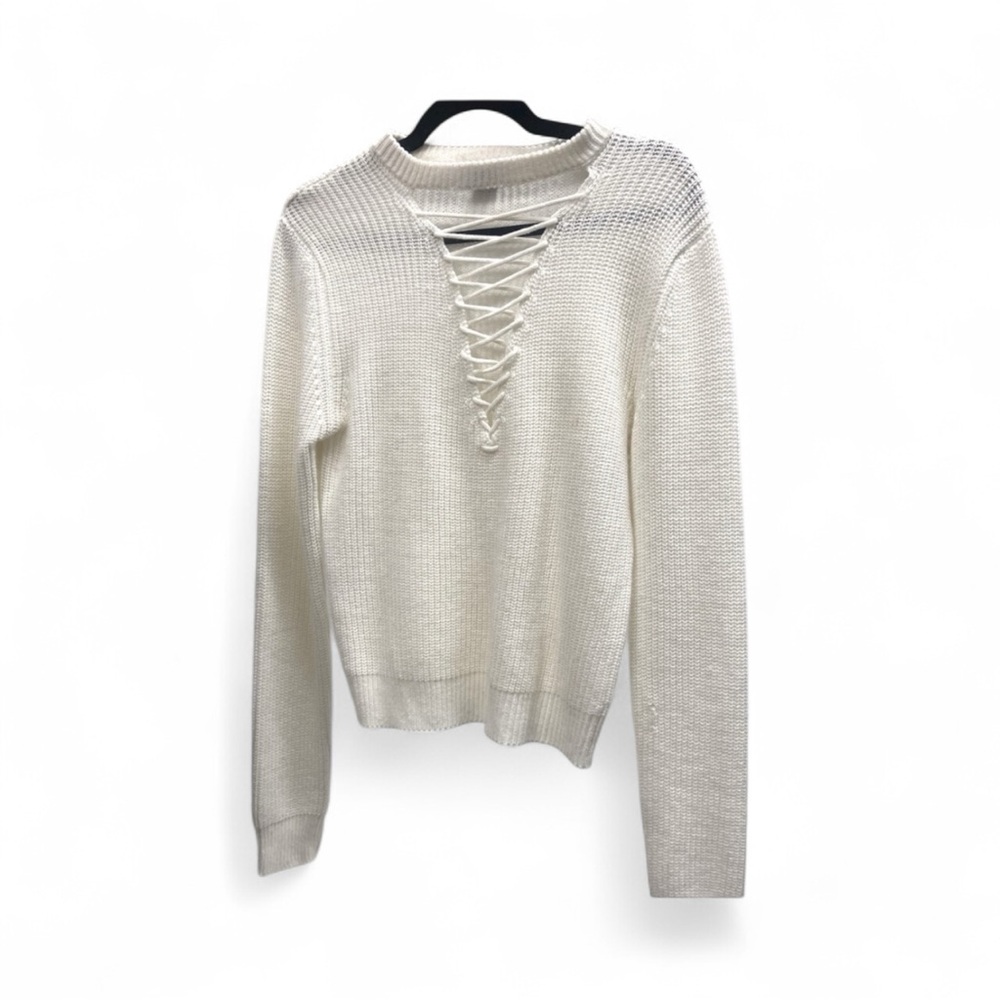 POOF New York V-Neck Crisscross Knit Sweater